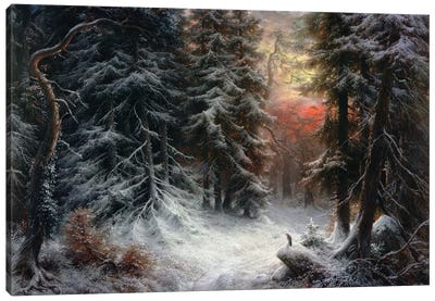 Snow Scene in the Black Forest, 19th century Canvas Art Print - Halloween Art