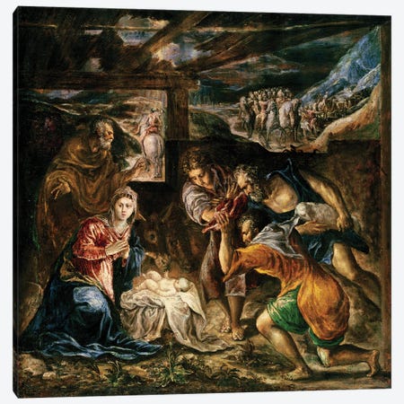 The Adoration Of The Shepherds, 1572-76 (Private Collection) Canvas Print #BMN6214} by El Greco Art Print
