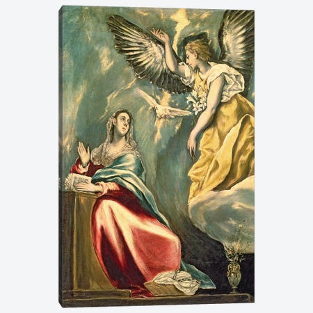 The Annunciation, c.1595-1600 (Museum Of Fine Arts - Budapest) Canvas Print #BMN6227} by El Greco Canvas Wall Art
