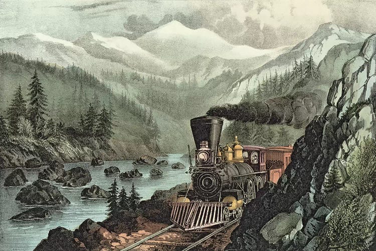 The Route to California. Truckee River, Sierra Nevada. Central Pacific railway, 1871 