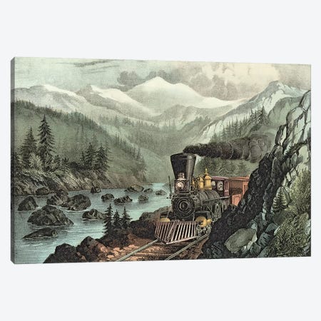 The Route to California. Truckee River, Sierra Nevada. Central Pacific railway, 1871  Canvas Print #BMN622} by N. Currier Canvas Art