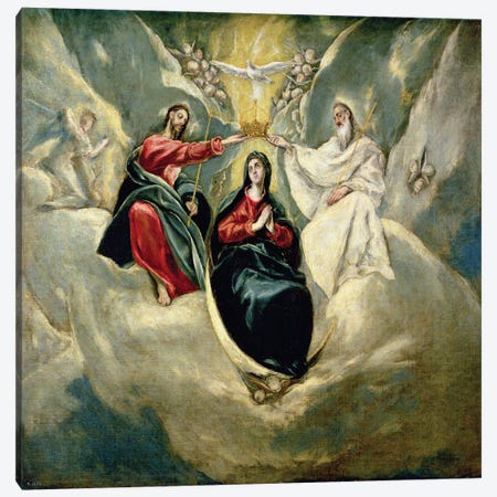 The Coronation Of The Virgin, c.1591-92 (Museo del Prado) Canvas Print #BMN6238} by El Greco Canvas Wall Art