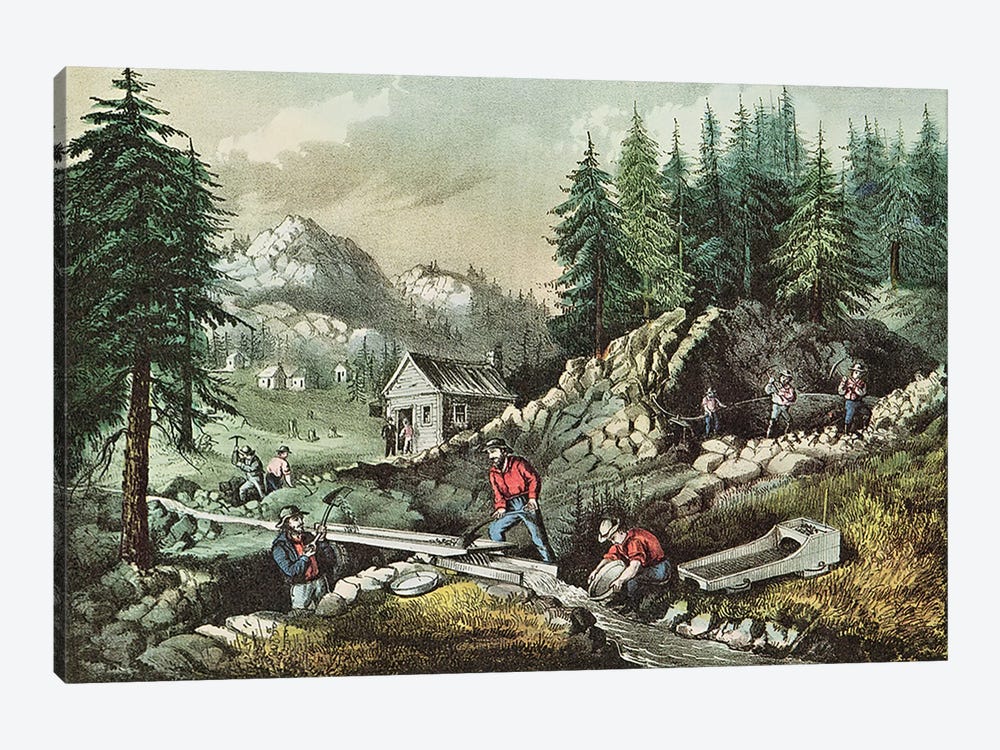 Goldmining in California, 1871  by N. Currier 1-piece Canvas Wall Art