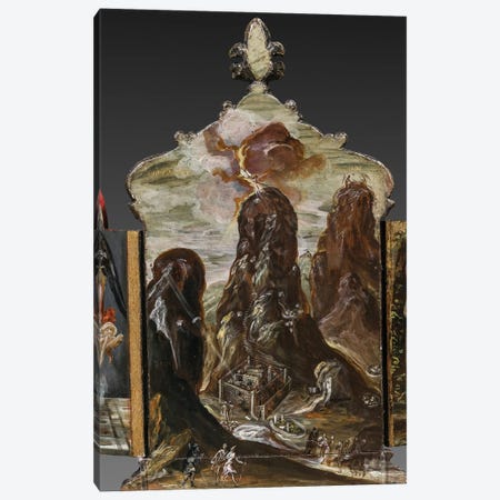 The Handing Over Of The Tablets Of Law At Mount Sinai, (Back Side Of Central Panel From El Greco's Portable Altar) Canvas Print #BMN6246} by El Greco Canvas Artwork
