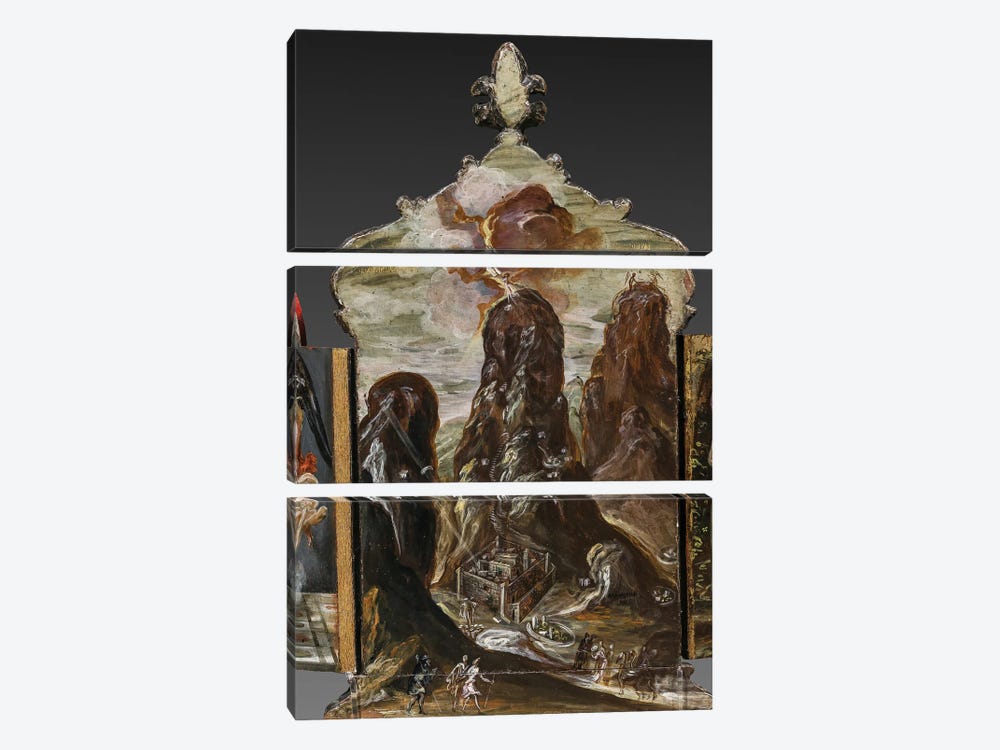 The Handing Over Of The Tablets Of Law At Mount Sinai, (Back Side Of Central Panel From El Greco's Portable Altar) by El Greco 3-piece Canvas Art