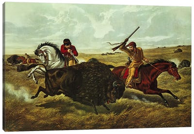 Life on the Prairie - the Buffalo Hunt, 1862  Canvas Art Print - N. Currier