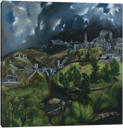 View Of Toledo, c.1597-99 Canvas Art Print - Village & Town Art