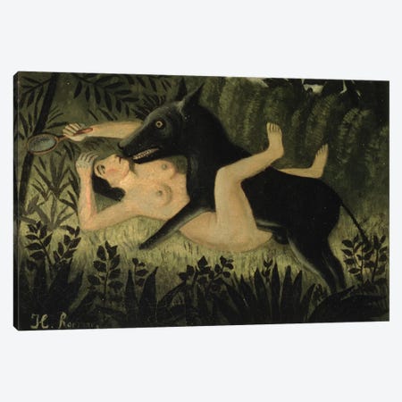 Beauty And The Beast, c.1908 Canvas Print #BMN6278} by Henri Rousseau Canvas Artwork