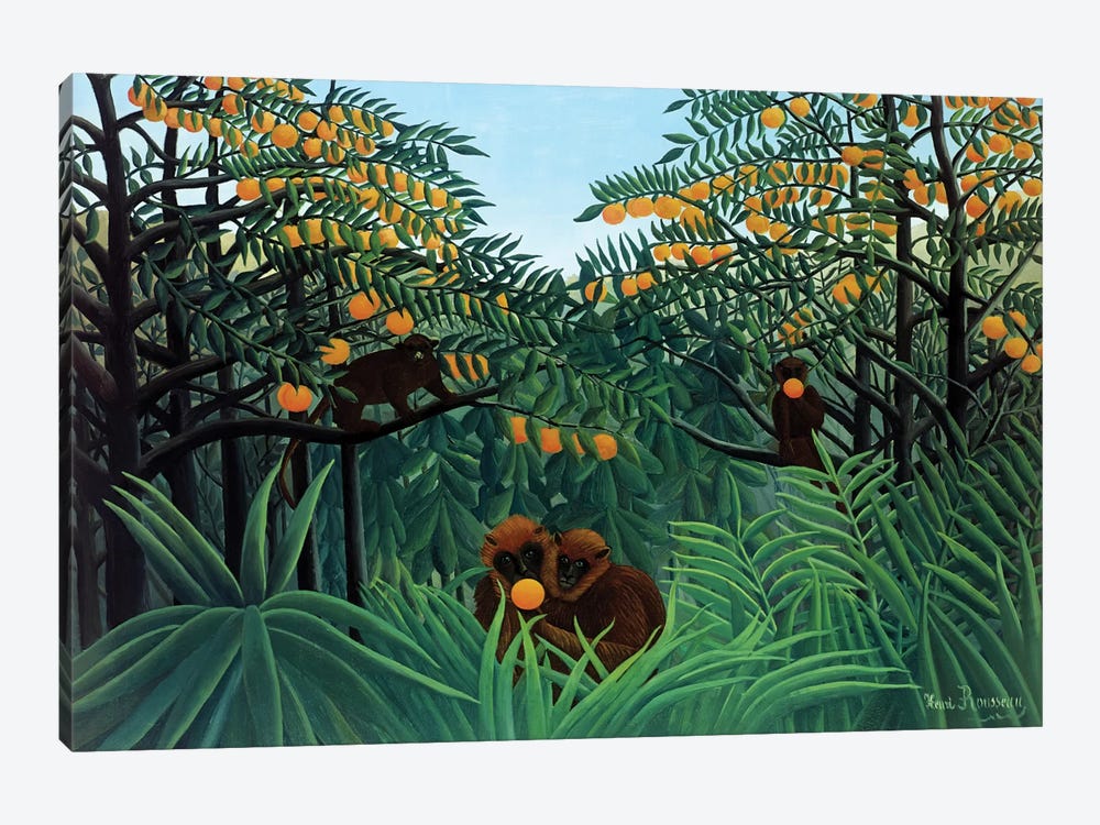 Monkeys In The Jungle, 1910 by Henri Rousseau 1-piece Canvas Art