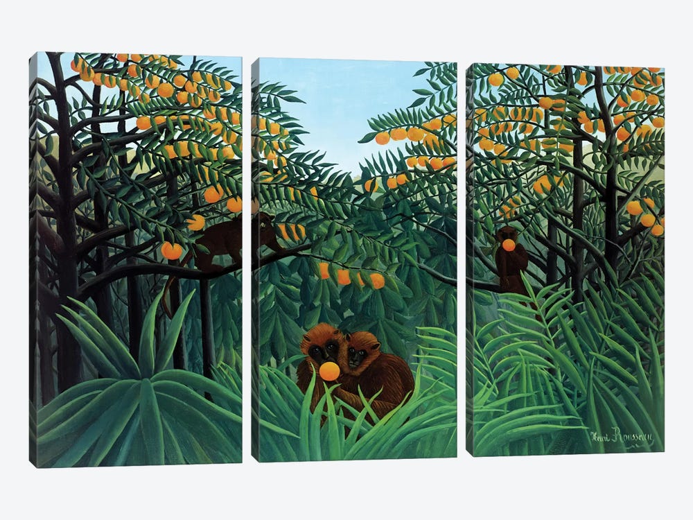 Monkeys In The Jungle, 1910 by Henri Rousseau 3-piece Canvas Art