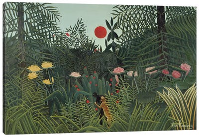Attacked By A Jaguar (Jungle Sunset), 1910 Canvas Art Print - Wilderness Art