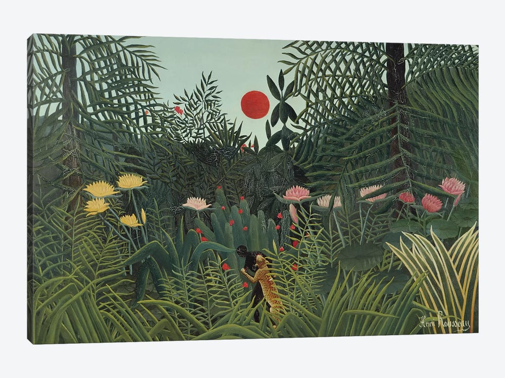 Attacked By A Jaguar (Jungle Sunset), 1910 by Henri Rousseau 1-piece Canvas Art Print