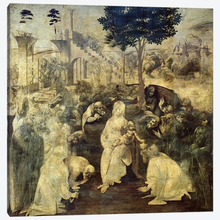 The Adoration of the Magi, 1481-2  Canvas Print #BMN632} by Leonardo da Vinci Canvas Art Print