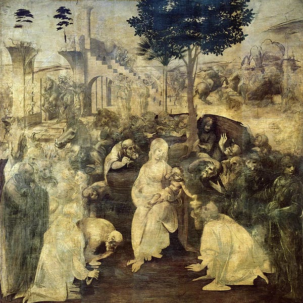 Renaissance: The Adoration of the Magi, 1481-2  by Leonardo da Vinci