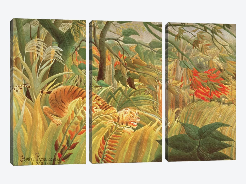 Tiger In A Tropical Storm (Surprised!), 1891 by Henri Rousseau 3-piece Canvas Wall Art
