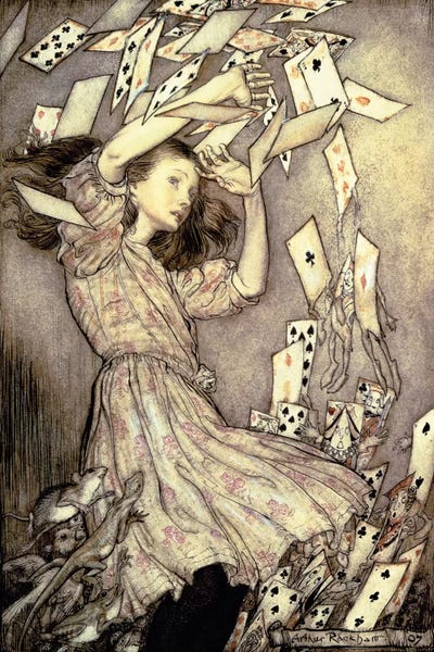 Fictional Characters: Alice And The Pack Of Cards (Illustration from Lewis Carroll's Alice's Adventures In Wonderland), 1907 by Arthur Rackham