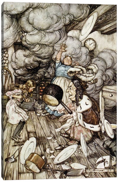In The Duchess's Kitchen (Illustration from Lewis Carroll's Alice's Adventures In Wonderland), 1907 Canvas Art Print - Arthur Rackham
