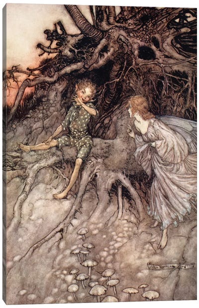 I Am That Merry Wanderer Of The Night (Illustration From William Shakespeare's A Midsummer Night's Dream), 1908 Canvas Art Print - Arthur Rackham