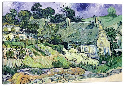 Thatched cottages at Cordeville, Auvers-sur-Oise, 1890  Canvas Art Print - Village & Town Art
