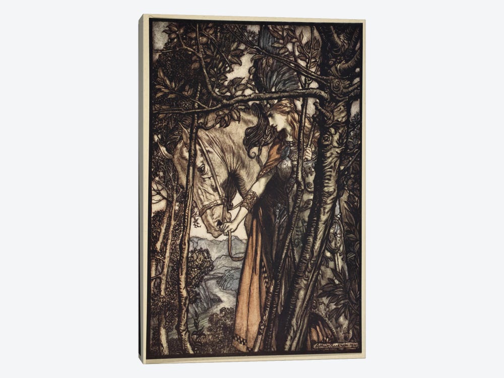 Brunnhilde Slowly And Silently Leads Her Horse Down The Path To The Cave (Richard Wagner's The Rhinegold & The Valkyrie), 1910 by Arthur Rackham 1-piece Canvas Print
