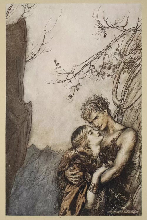 Brunnhilde Throws Herself Into Siegfried's Arms (Illustration From Richard Wagner's Siegfried And The Twilight Of The Gods)