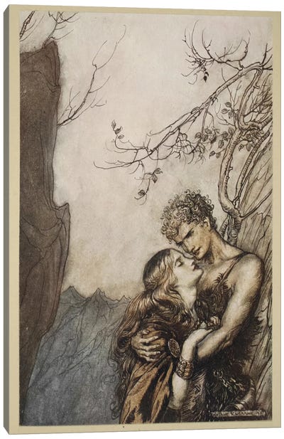 Brunnhilde Throws Herself Into Siegfried's Arms (Illustration From Richard Wagner's Siegfried And The Twilight Of The Gods) Canvas Art Print