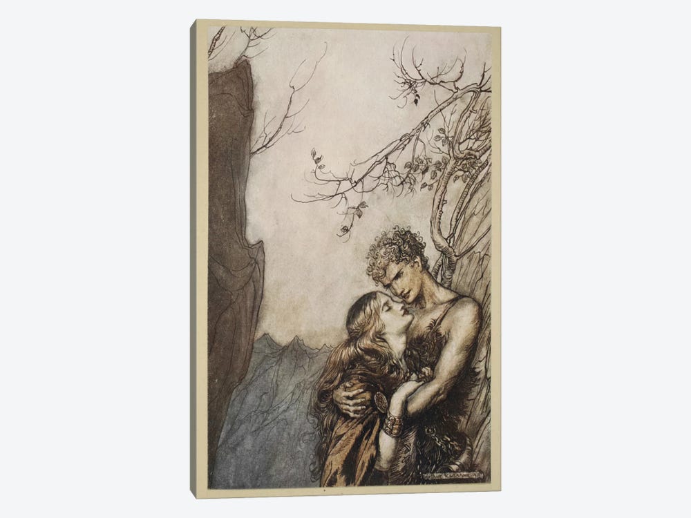 Brunnhilde Throws Herself Into Siegfried's Arms (Illustration From Richard Wagner's Siegfried And The Twilight Of The Gods) by Arthur Rackham 1-piece Canvas Art