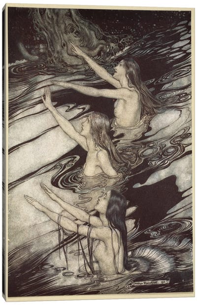 "Siegfried! Siegfried! Our Warning Is True! Flee, Oh, Flee From The Curse!" (Wagner's Siegfried And The Twilight Of The Gods) Canvas Art Print - Arthur Rackham