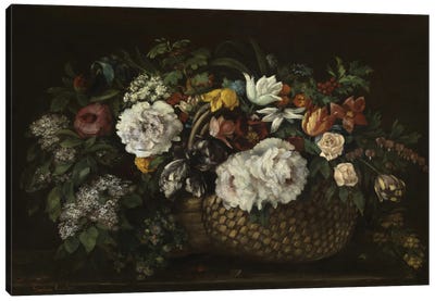 Flowers In A Basket, 1863 Canvas Art Print - Gustave Courbet