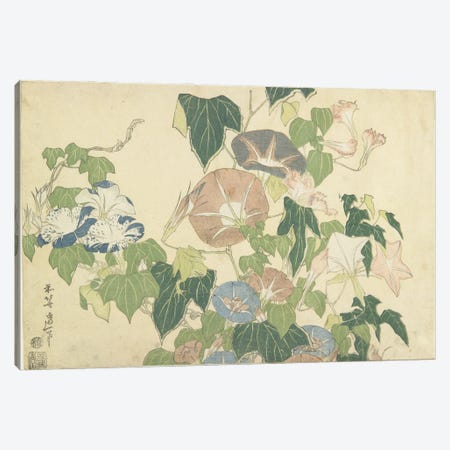 Frog And Morning Glories, c.1832 Canvas Print #BMN6392} by Katsushika Hokusai Art Print