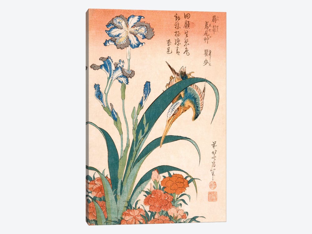 Kingfisher With Irises And Pinks by Katsushika Hokusai 1-piece Canvas Print