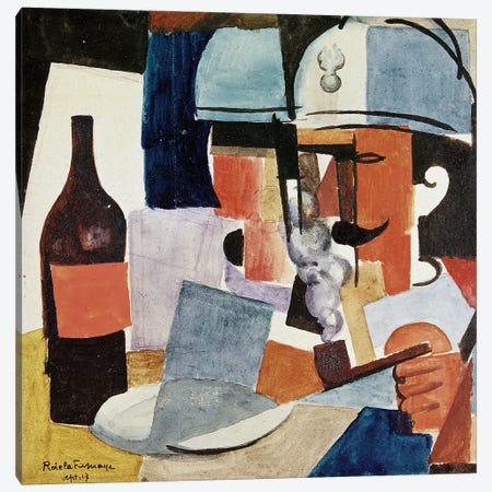 Soldier with Pipe and Bottle (w/c on paper) Canvas Print #BMN63} by Roger de la Fresnaye Canvas Artwork