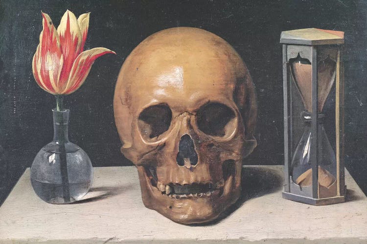 Vanitas Still Life With A Tulip, Skull And Hour-Glass