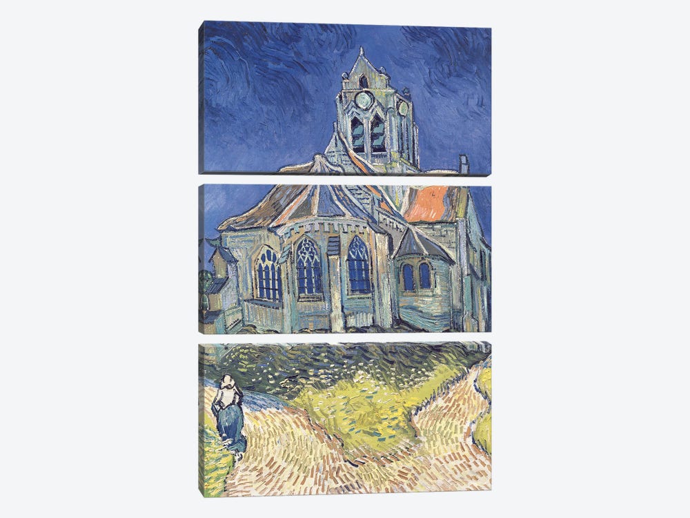 The Church at Auvers-sur-Oise, 1890  by Vincent van Gogh 3-piece Canvas Print