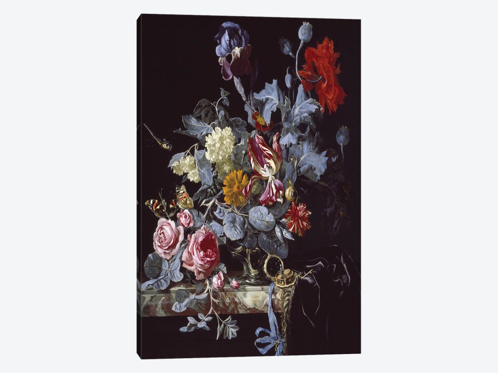 A Vase Of Flowers With A Watch 1-piece Art Print