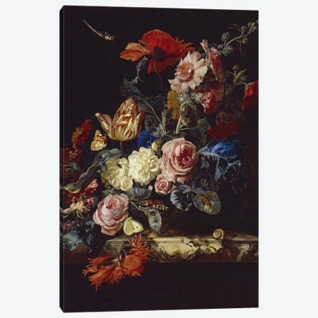 A Vase Of Flowers, 1663 Canvas Print #BMN6411} by Willem van Aelst Canvas Artwork