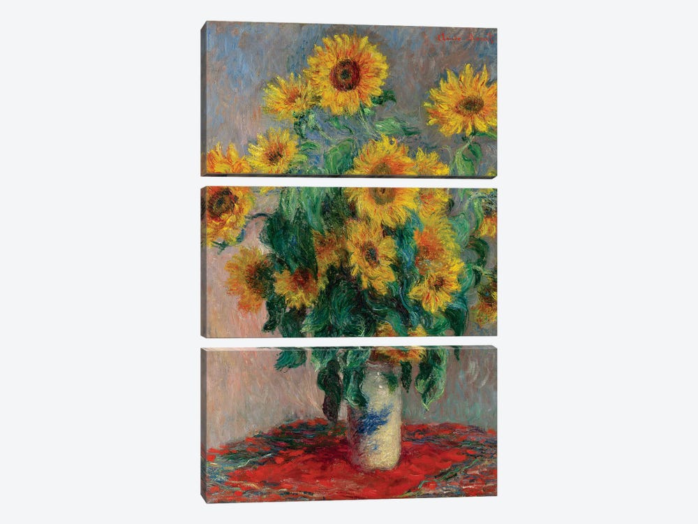 Bouquet Of Sunflowers, 1881 by Claude Monet 3-piece Canvas Art