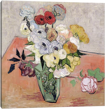 Japanese Vase with Roses and Anemones, 1890  Canvas Art Print - Still Life