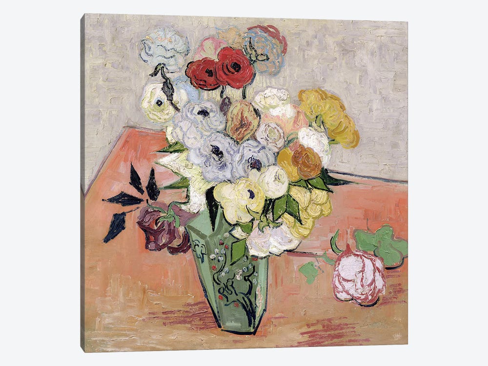Japanese Vase with Roses and Anemones, 1890  by Vincent van Gogh 1-piece Canvas Artwork