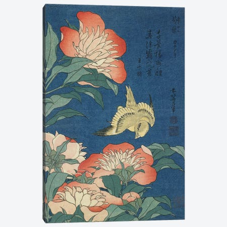 Peonies And Canary, c.1833 Canvas Print #BMN6424} by Katsushika Hokusai Canvas Wall Art