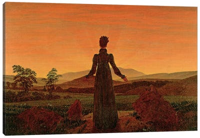 Woman At Dawn Canvas Art Print - Caspar David Friedrich