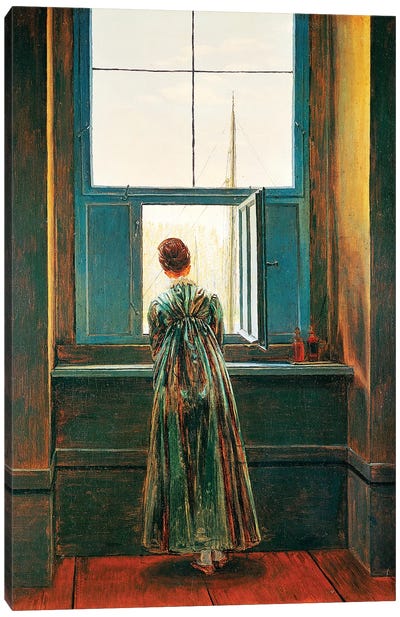 Woman At Window Canvas Art Print - Caspar David Friedrich