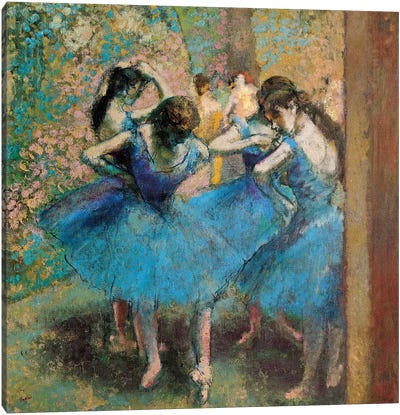 Dancers In Blue, 1890 Canvas Art Print - Edgar Degas