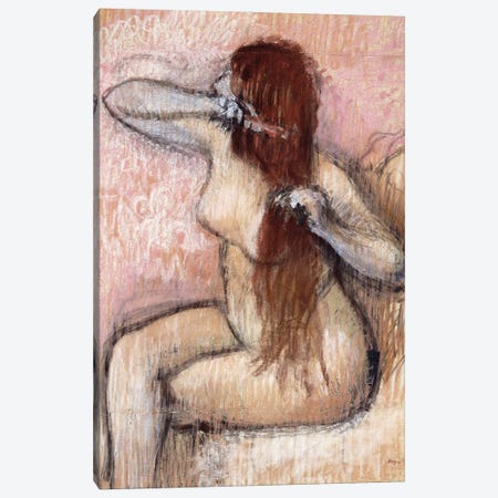 Nude Seated Woman Arranging Her Hair, c.1887-90 Canvas Print #BMN6447} by Edgar Degas Canvas Wall Art