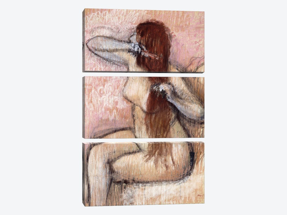 Nude Seated Woman Arranging Her Hair, c.1887-90 by Edgar Degas 3-piece Canvas Print