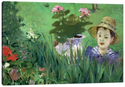 Child In The Flowers (Jacques Hoschede), 1876 Canvas Art Print - Edouard Manet