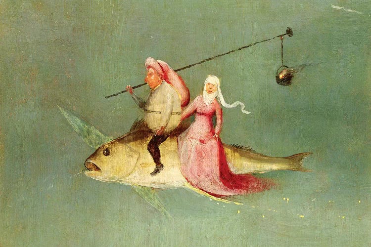 Detail Of A Couple Riding A Fish, The Temptation Of St. Anthony by Hieronymus Bosch wall art