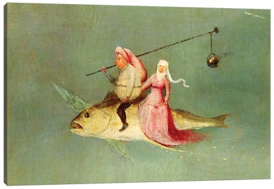 Detail Of A Couple Riding A Fish, The Temptation Of St. Anthony Canvas Art Print - Hieronymus Bosch