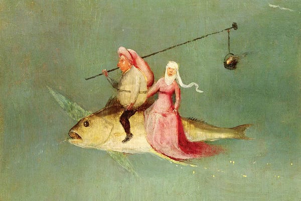 Celery: Detail Of A Couple Riding A Fish, The Temptation Of St. Anthony by Hieronymus Bosch