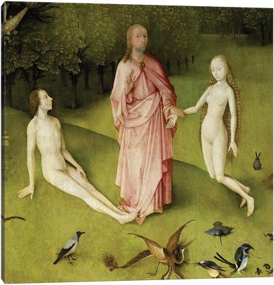 Detail Of God Presenting Eve To Adam, The Garden Of Earthly Delights, 1490-1500 Canvas Art Print - Renaissance Art